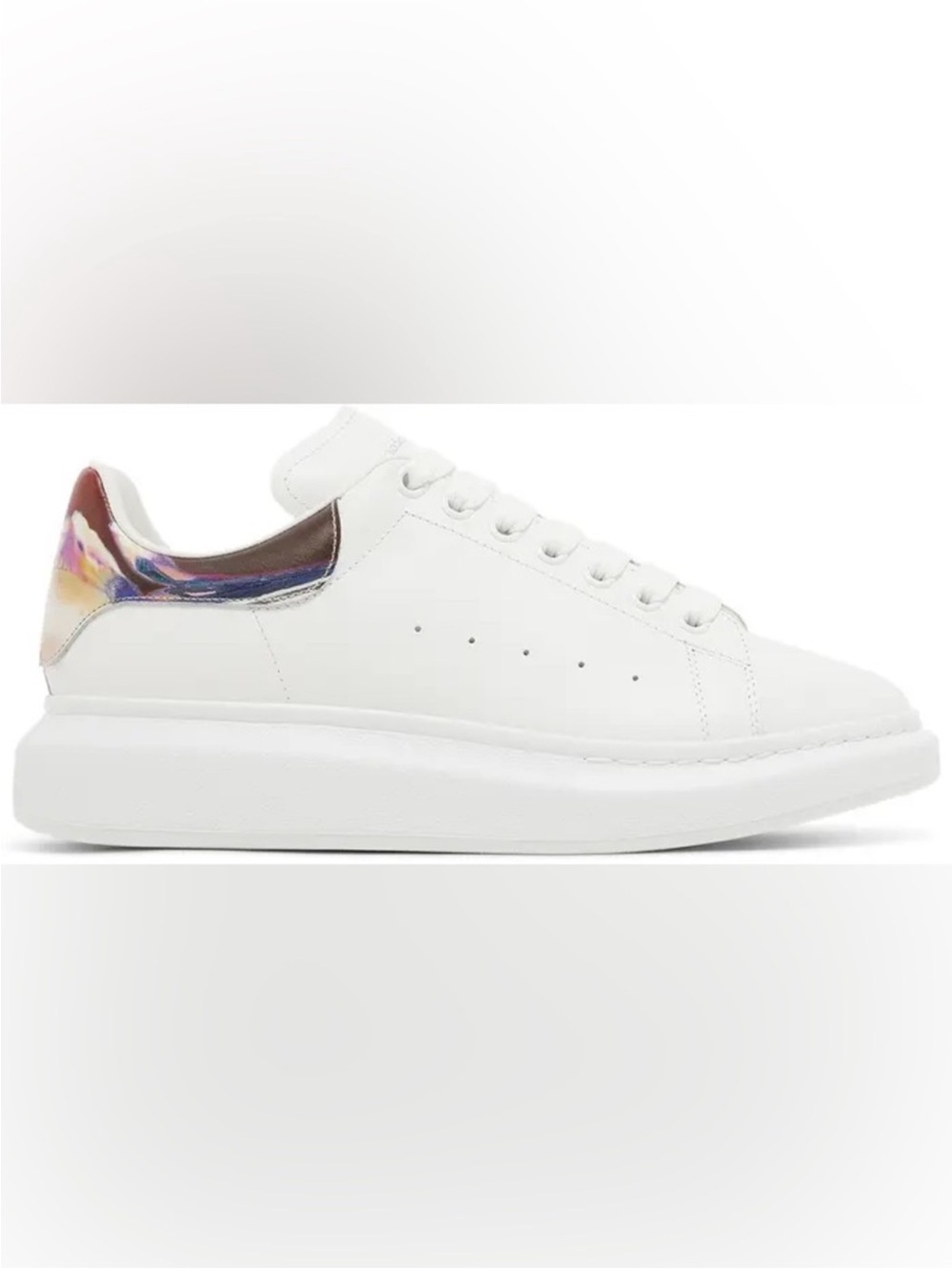 Alexander McQueen White Platform Sneakers with Iridescent Heel Tab